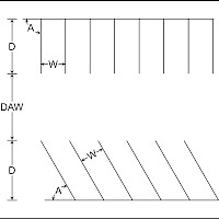 An illustration showing both straight and angled parking examples